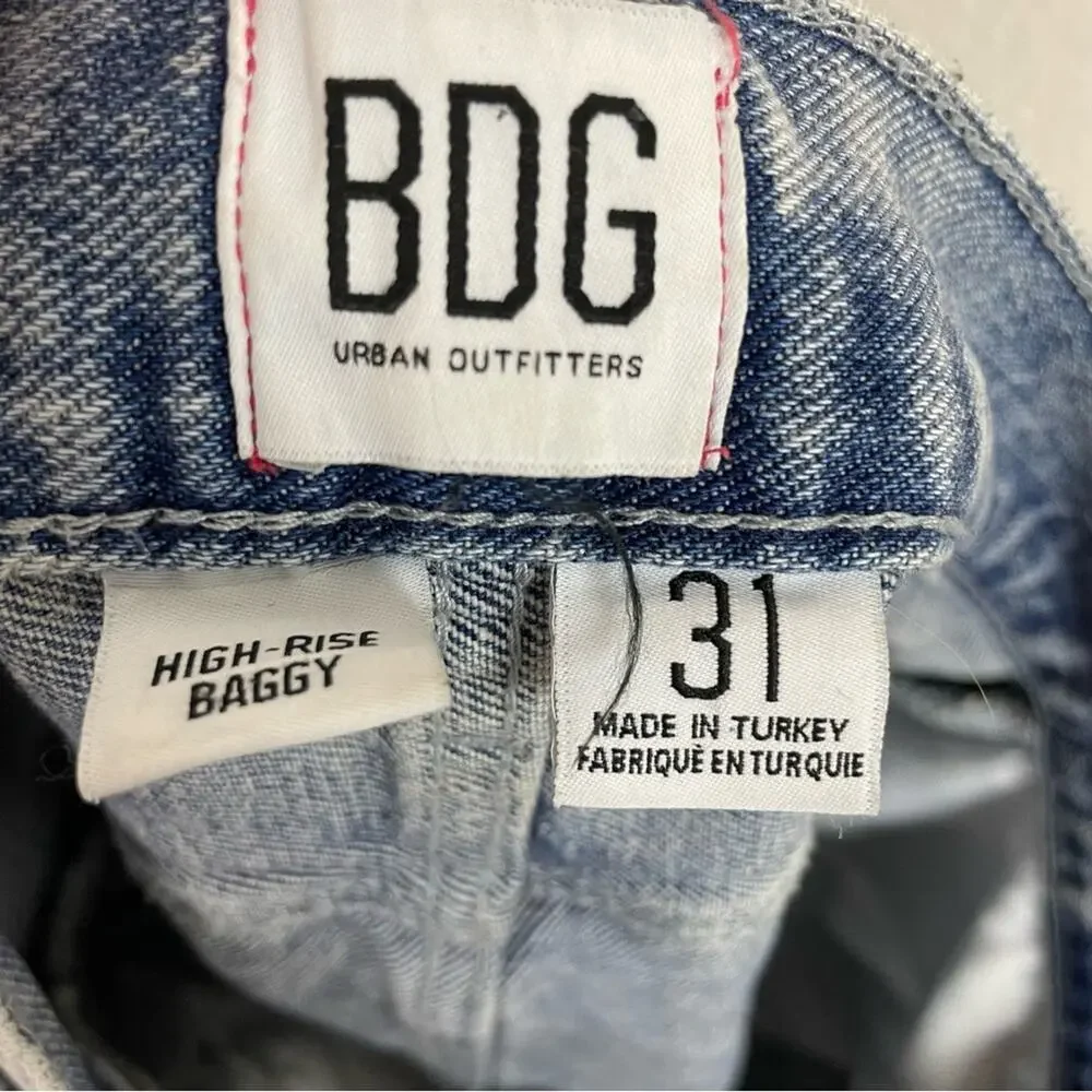 BDG Blue Distressed Denim High Rise Baggy Cut off Shorts 31